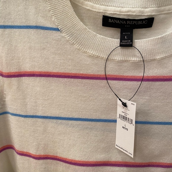 Banana Republic Womens Sweater Petite Large Crewneck Striped Lightweight - Picture 3 of 4